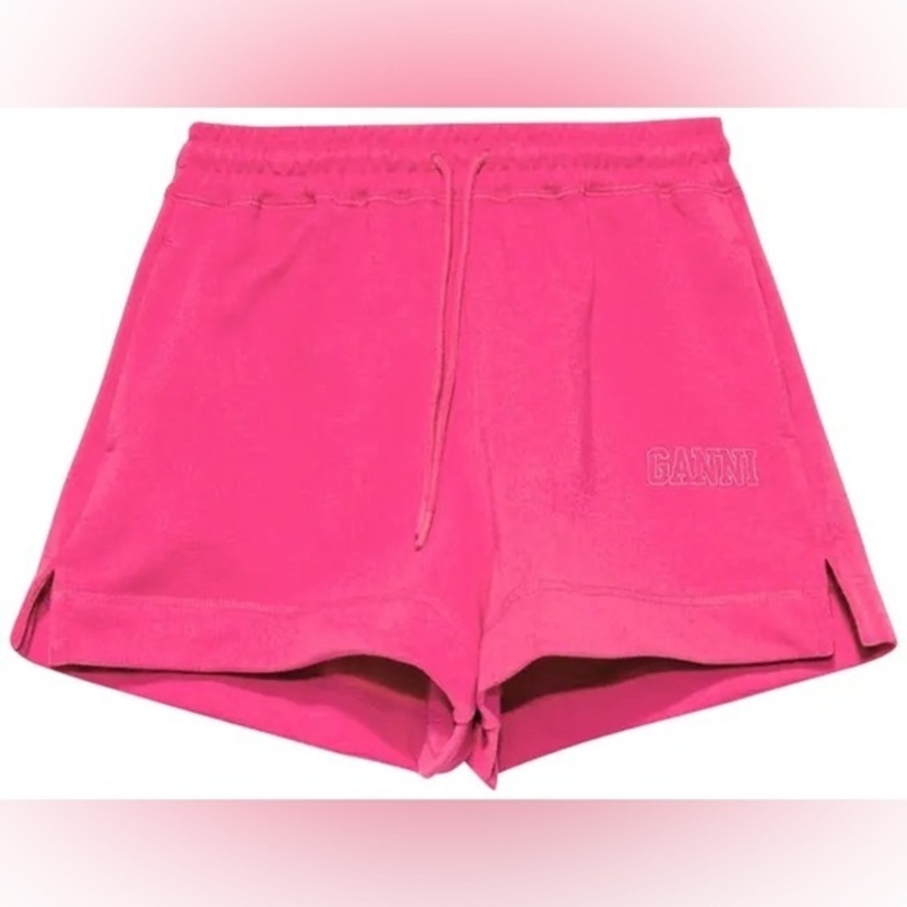 GANNI Hot Pink Cotton Blend Software Drawstring Sweat Shorts